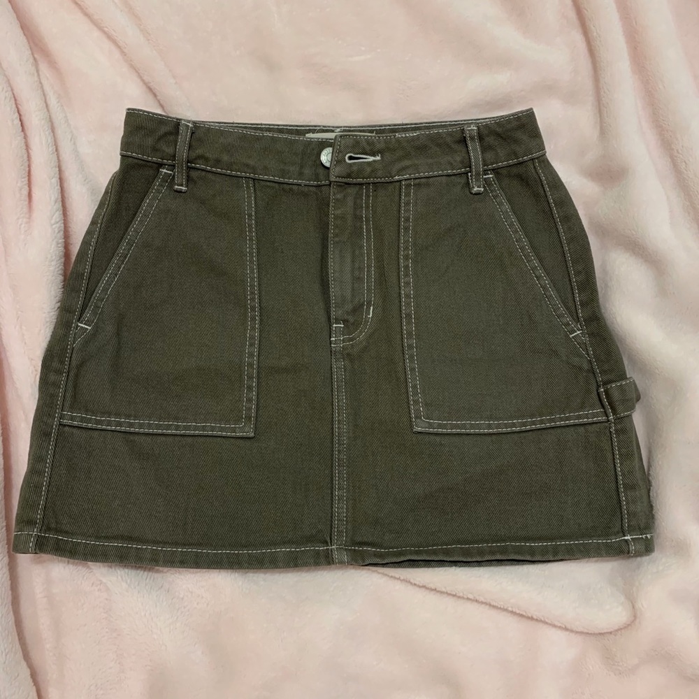 Army green denim skirt